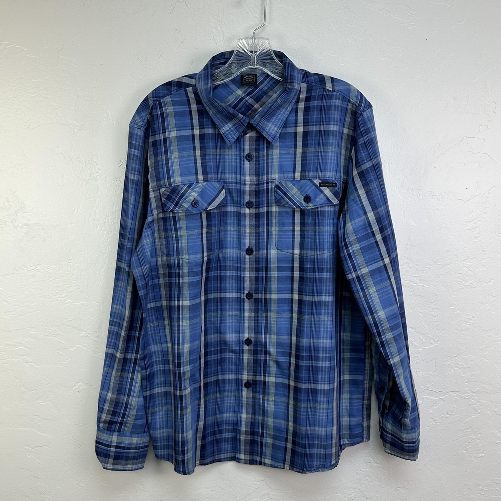 Oakley‎ Shirt Mens Medium Blue Plaid Long Sleeve Button Front Casual 401520OVT